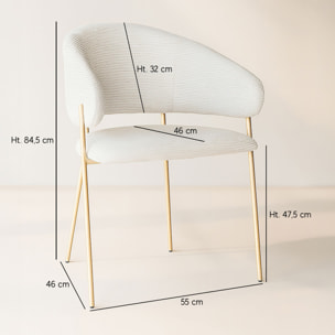 Lot de 2 fauteuils de table en tissu écru et pieds en métal doré EROS