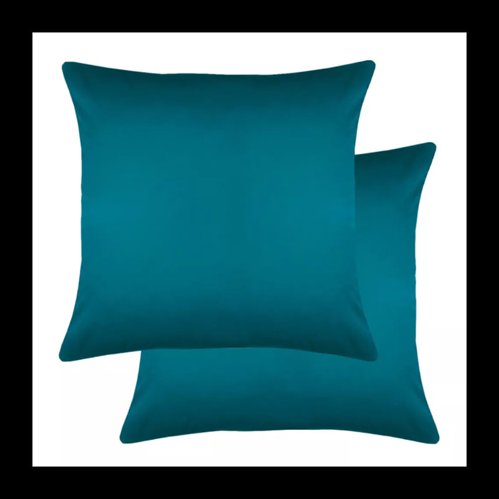 Lot de 2 taies satin de coton 115 g/m² uni vert Ava uni canard