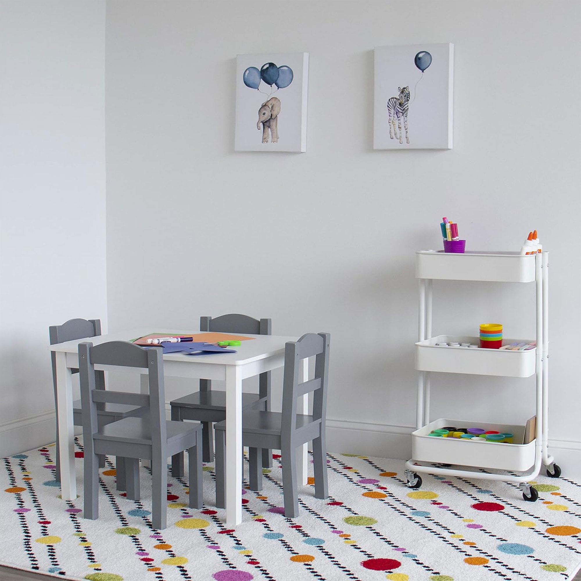 Well home carro de cocina de hierro en blanco con ruedas y 3 cajones