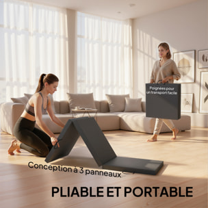 Tapis de sol gymnastique Fitness pliable portable rembourrage mousse 5 cm dim. 1,8L x 0,6l m revêtement synthétique gris