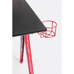 Scrivania GAMING in legno e pvc nero con base acciaio rosso, 135,5 x 60 cm