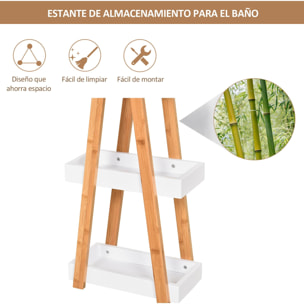 kleankin Estantería de Bambú para Baño con 3 Estantes de Almacenaje Mueble Organizador para Cocina Salón Lavadero 30x18x81 cm Natural y Blanco