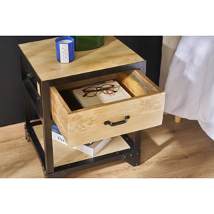 Table de chevet avec tiroir industrielle en bois manguier massif INDUSTRIA