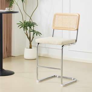 Lot de 2 tabourets de bar en cannage et velours côtelé - MUSE