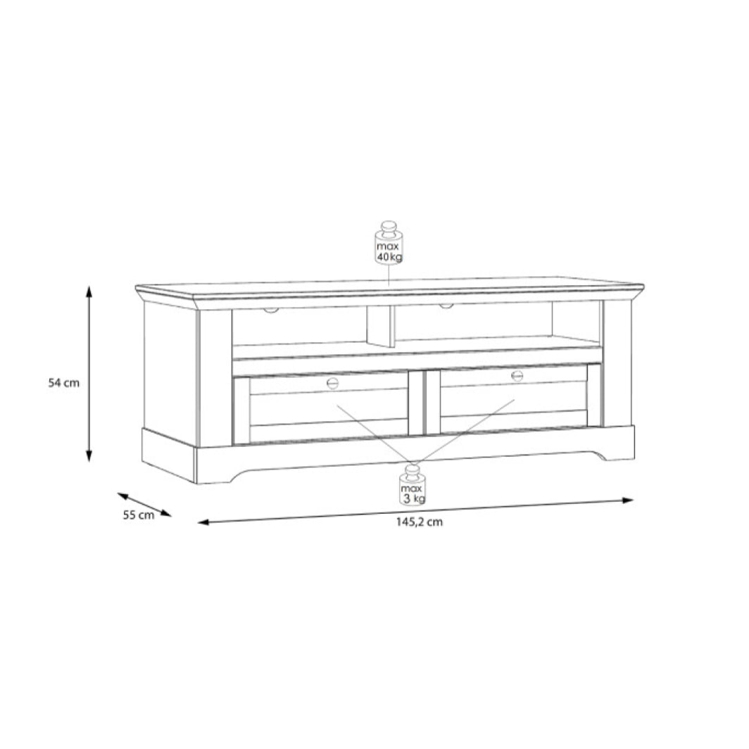 Meuble TV en bois effet chêne clair blanchi L145cm - ILONA