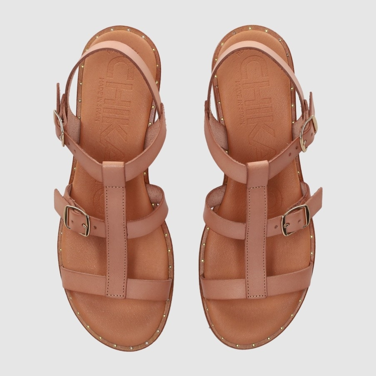 Sandalias de Piel - Beig - Tacón: Bajo