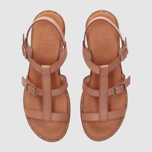 Sandalias de Piel - Beig - Tacón: Bajo
