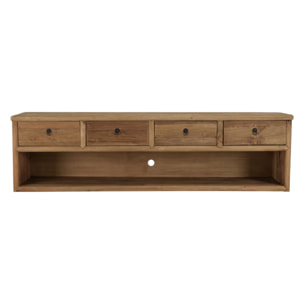 SANDY - Meuble TV 4 tiroirs 1 niche, longueur 200cm bois pin recyclé