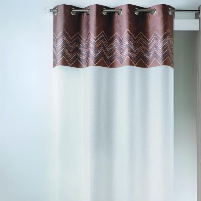 Voilage en jacquard avec parement haut 'chevron' - Marron chocolat