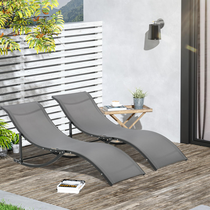 Lot de 2 bains de soleil pliables design contemporain - lot de 2 transats ergonomiques - alu. textilène anthracite