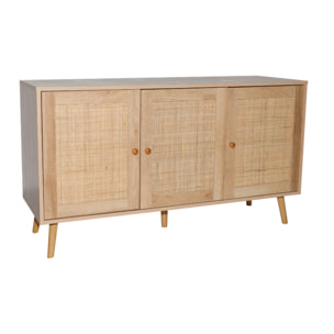 Buffet effet bois et cannage 3 portes 120 cm PATAN