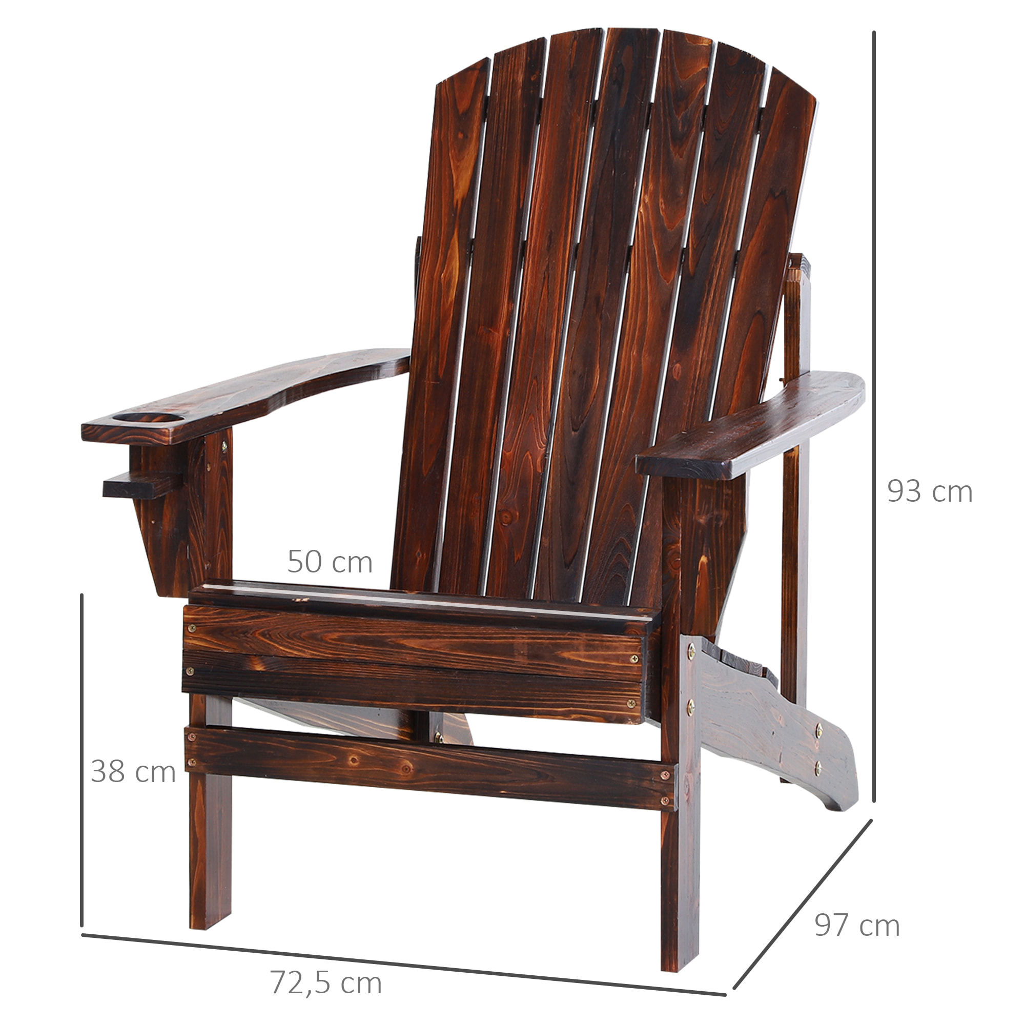 Silla Adirondack de Madera Silla de Jardín con Reposabrazos y Respaldo Alto para Terraza Balcón Exterior 72,5x97x93 cm Marrón