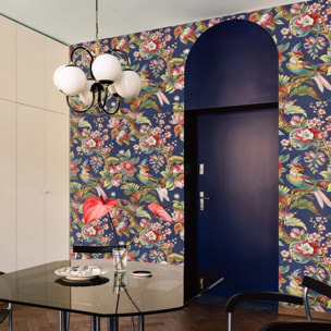 Carta da Parati Cinese in Blu con Uccellini