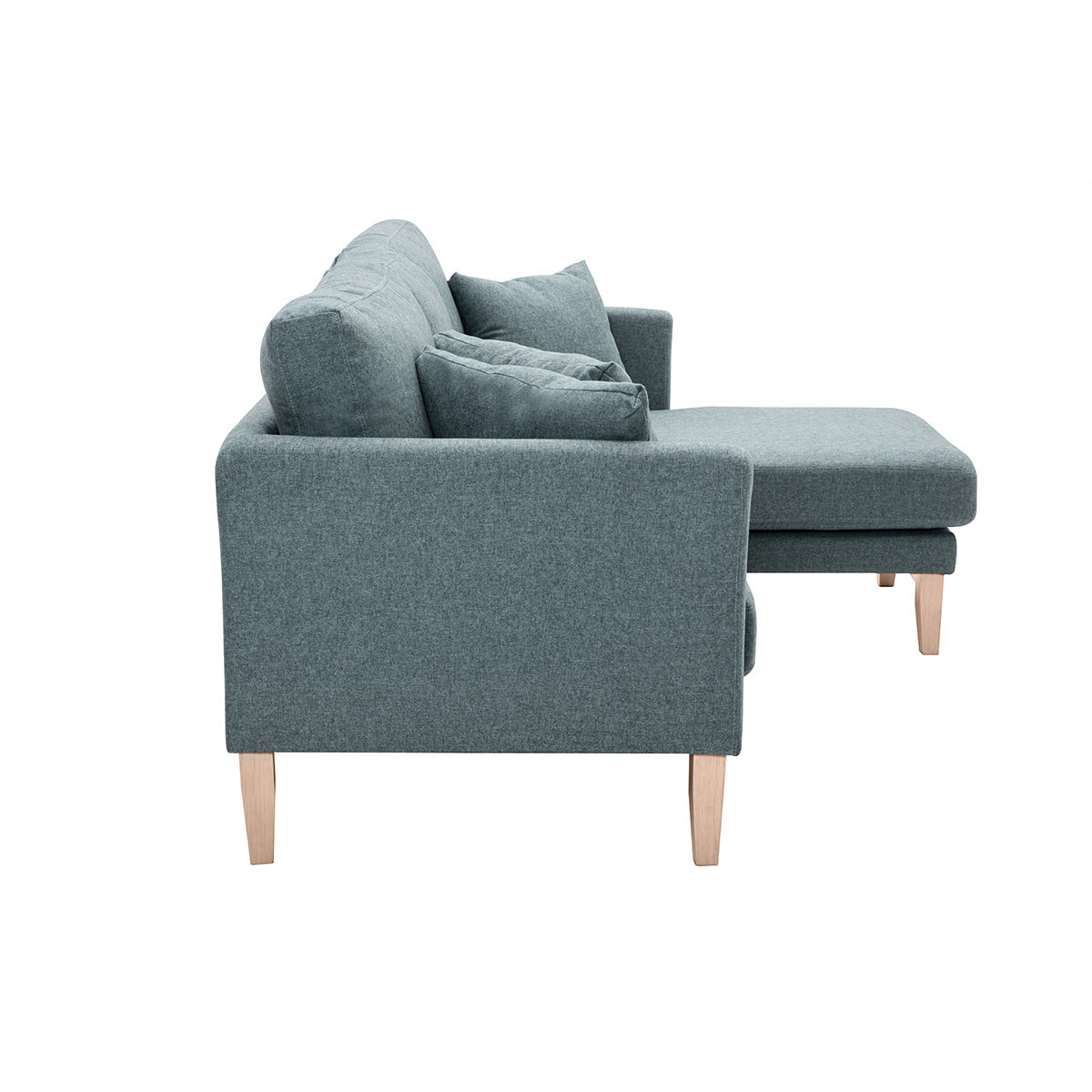 Canapé d'angle droit déhoussable scandinave 4 places en tissu vert de gris et bois clair OSLO