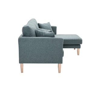 Canapé d'angle droit déhoussable scandinave 4 places en tissu vert de gris et bois clair OSLO