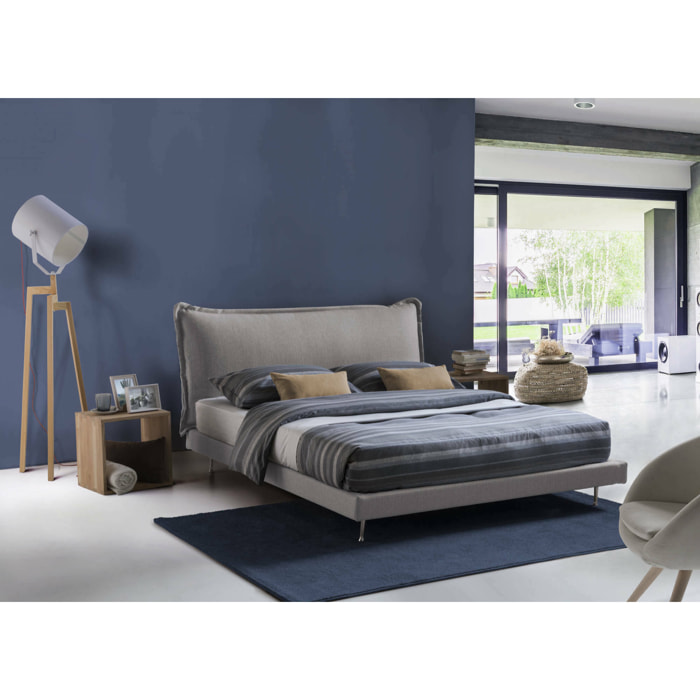 Letto matrimoniale Arcore, Letto fisso con rivestimento e testata in tessuto, 100% Made in Italy, adatto per materasso Cm 160x190, Grigio