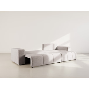 Nicole - Canapé d'angle réversible 5 places convertible avec coffre en tissu - Gris clair
