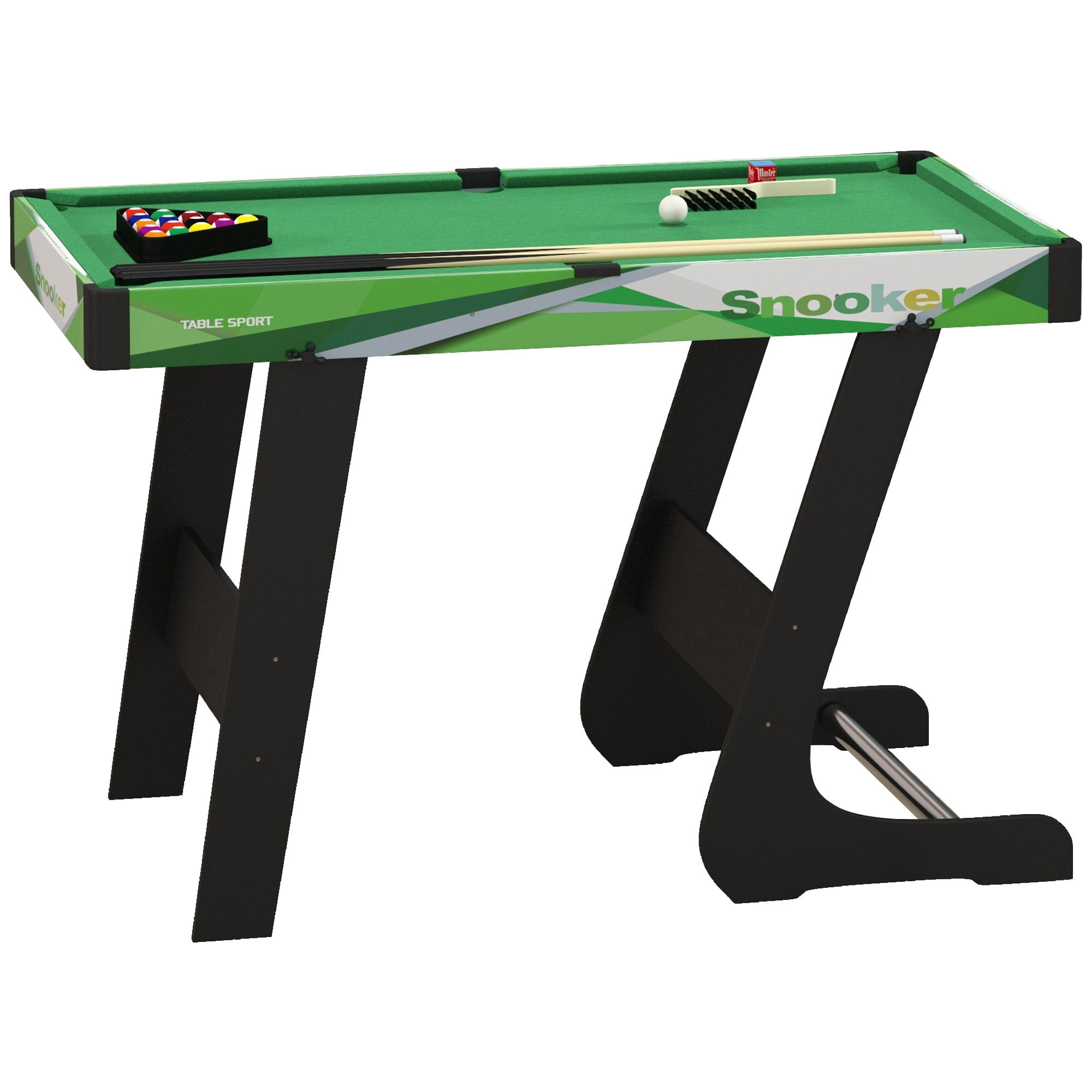 Mini table de billard pliable avec accessoires - dim. 104L x 55,5l x 68H cm - acier MDF noir vert