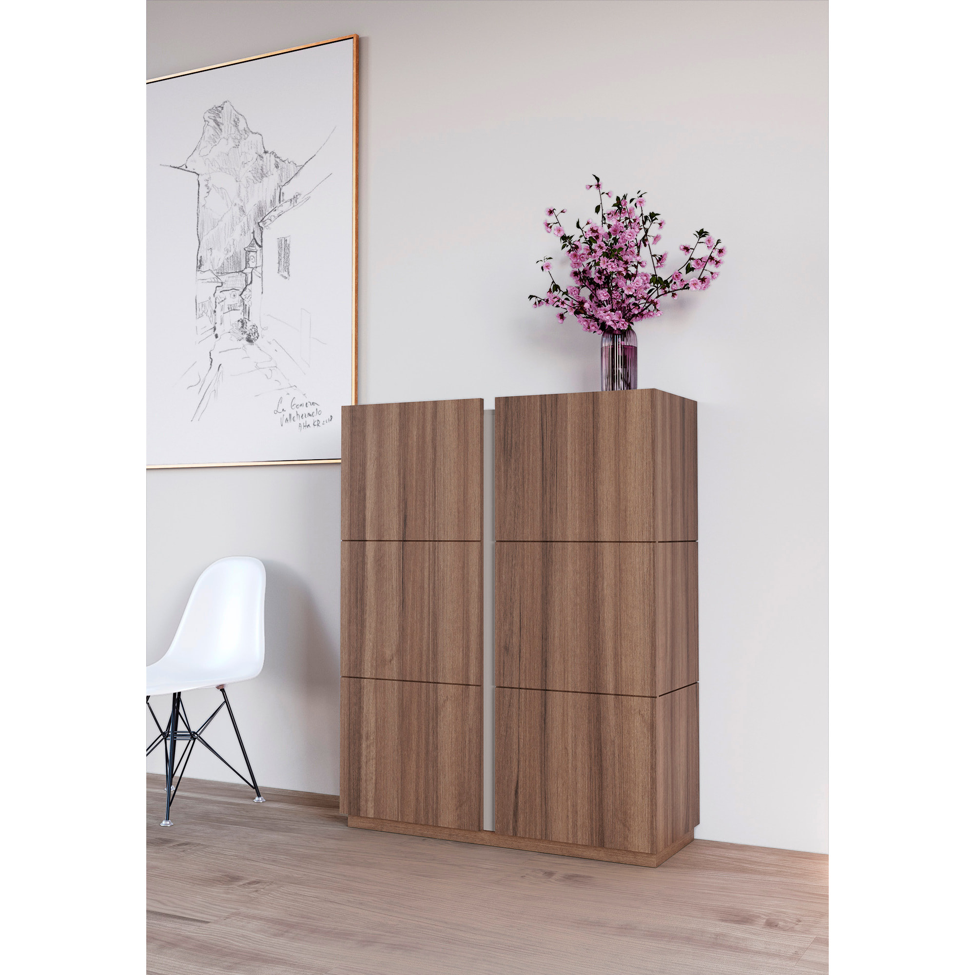 Zapatero Hessa melamina nogal detalle arena 122x95x35 cm