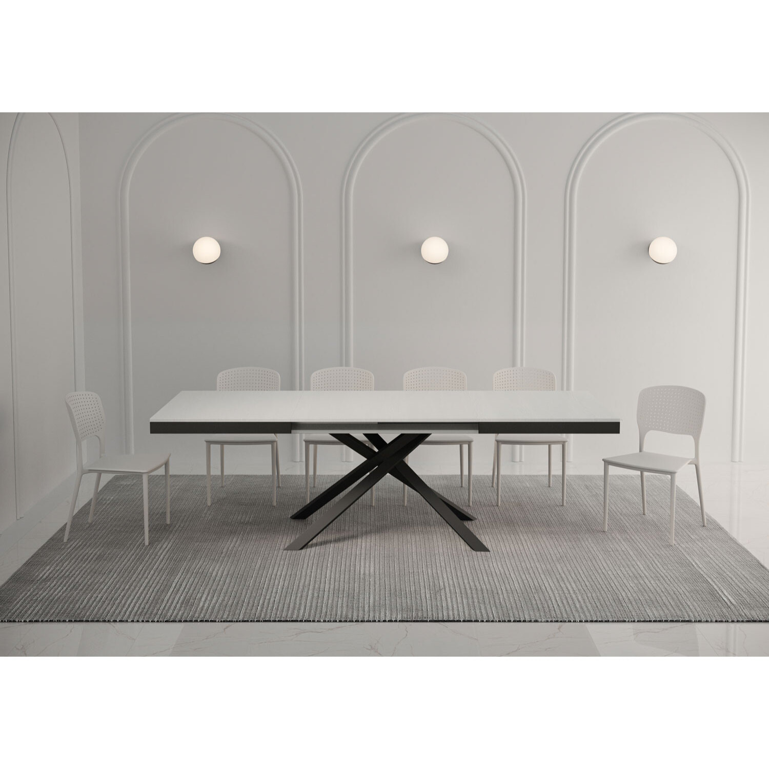 Table extensible 90x160/420 cm Karida Evolution frêne blanc cadre anthracite