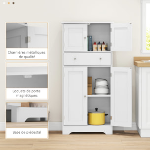 Armoire buffet cuisine - 4 portes, étagère, tiroir - dim. 60 x 30 x 128 cm - blanc