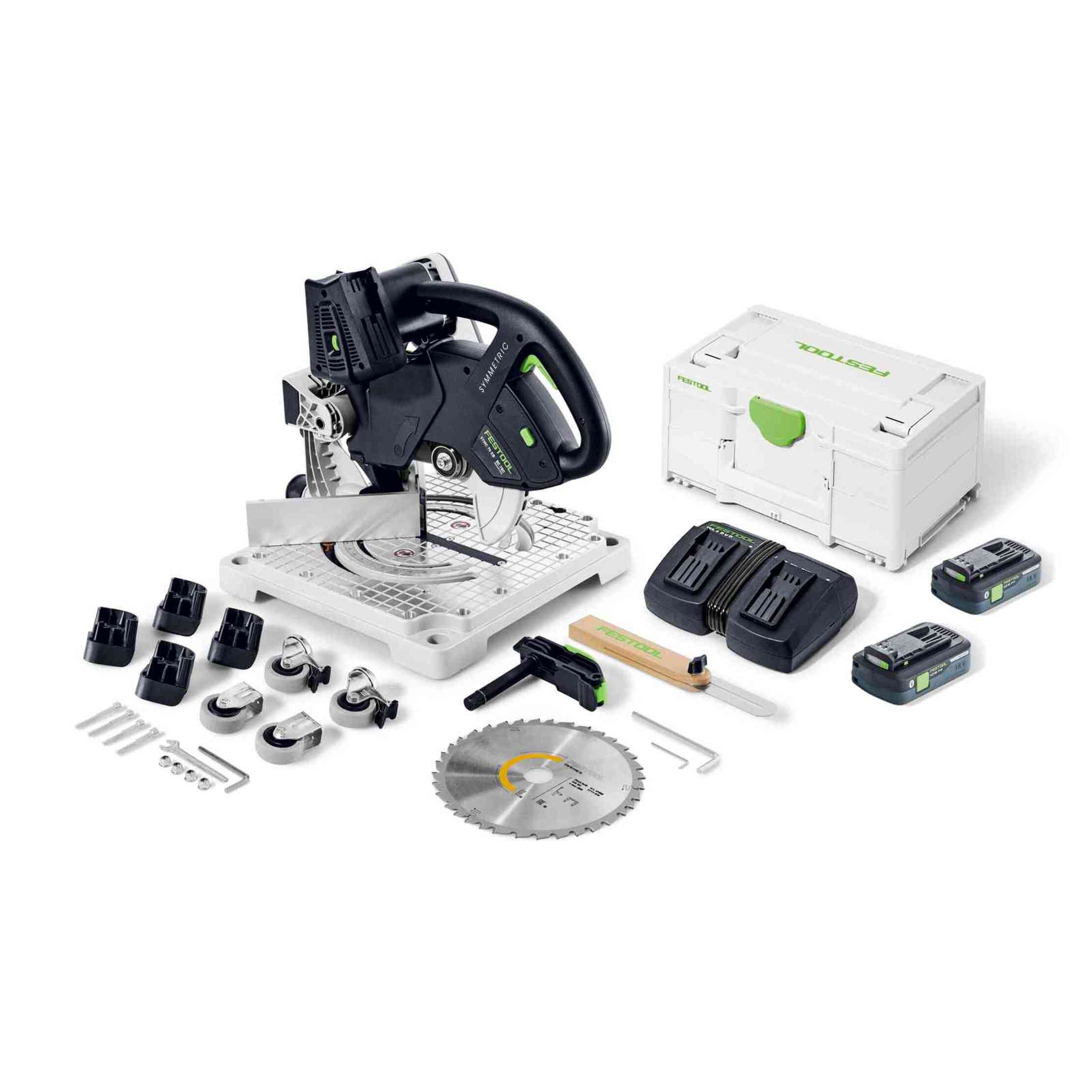 Scie à onglets sans fil SYMMETRIC SYMC 70 4,0 EBI-Plus - FESTOOL - avec 2 batteries 18v 4.0Ah - chargeur - sytainer - 577464