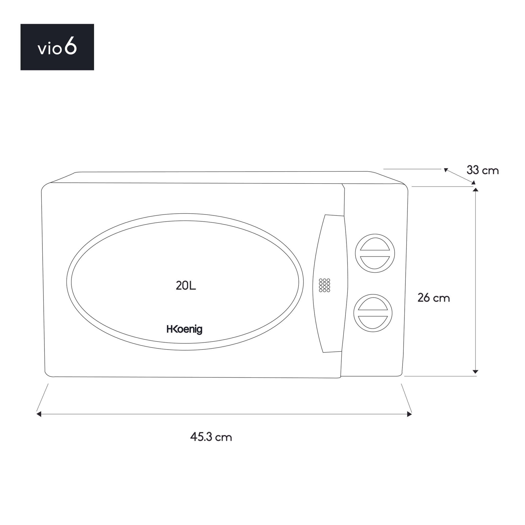Microondas compacto 20L VIO6 Blanco, Potencia 700W, Plato giratorio 24,5cm, Multifunción 5 niveles de calor y función descongelar, Temporizador hasta 30min, Rápido, Encimera