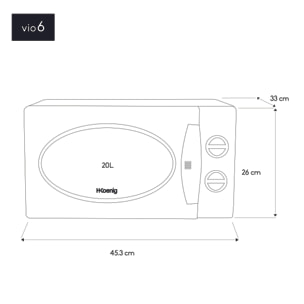 Microondas compacto 20L VIO6 Blanco, Potencia 700W, Plato giratorio 24,5cm, Multifunción 5 niveles de calor y función descongelar, Temporizador hasta 30min, Rápido, Encimera