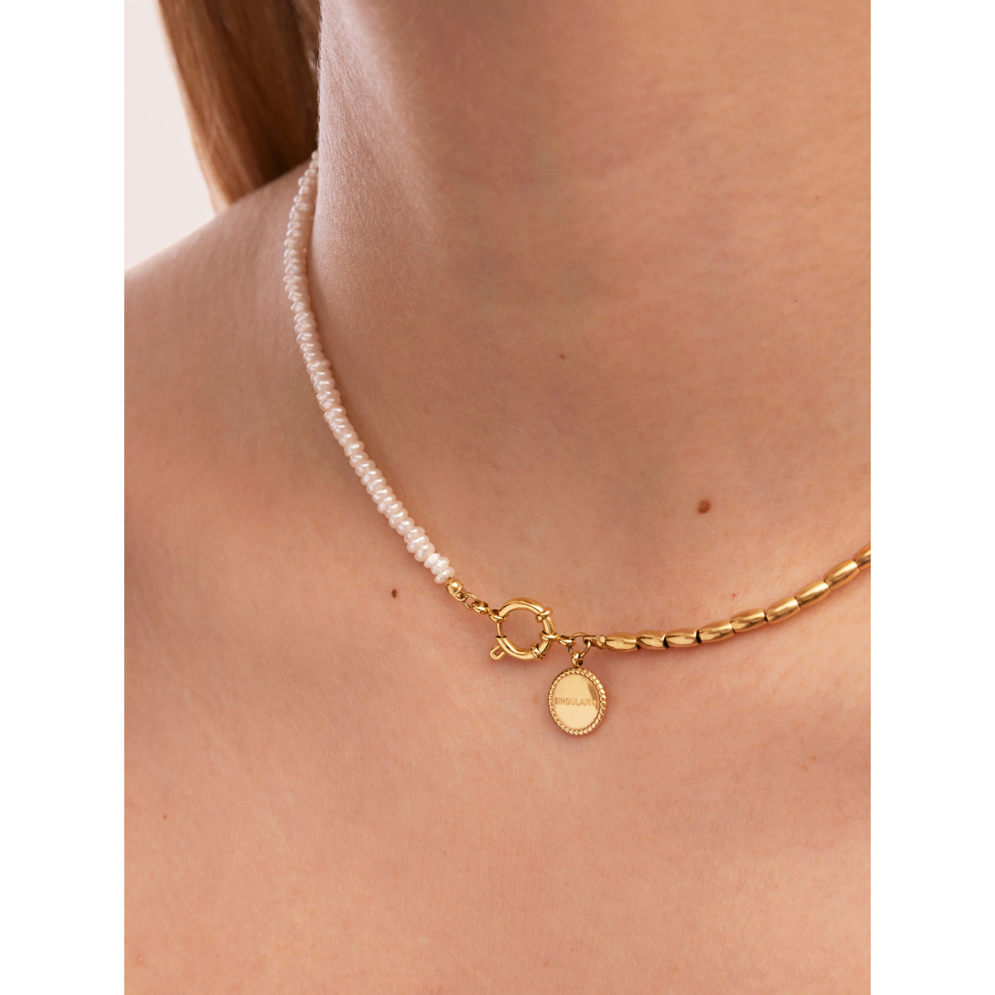 Collar New Pearl Acero Baño Oro