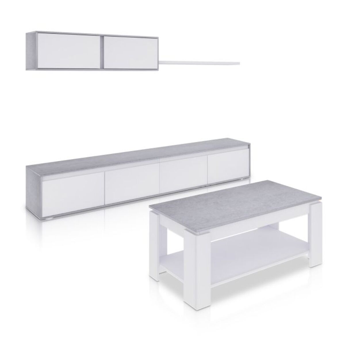 Pack salón con mesa de centro Arlet Plus Blanco Artik (Blanco Mate) - Gris Cemento