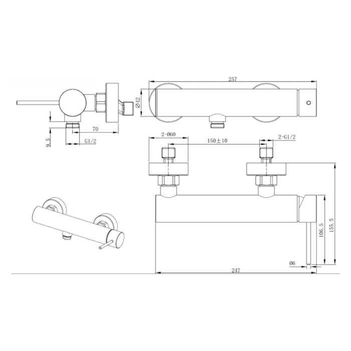Aurum mitigeur de douche mural 150 mm à levier sans set de douche, métal brossé (SATBAUR268BGM)