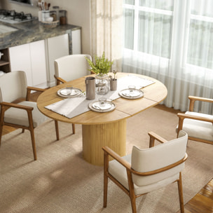 Mesa de Comedor Extensible Redonda, 110-150 cm, Mesa de Cocina Extensible, para 6-8 Personas, con Base Estriada Ancha, para Salón, 110-150x110x75 cm, Madera Natural