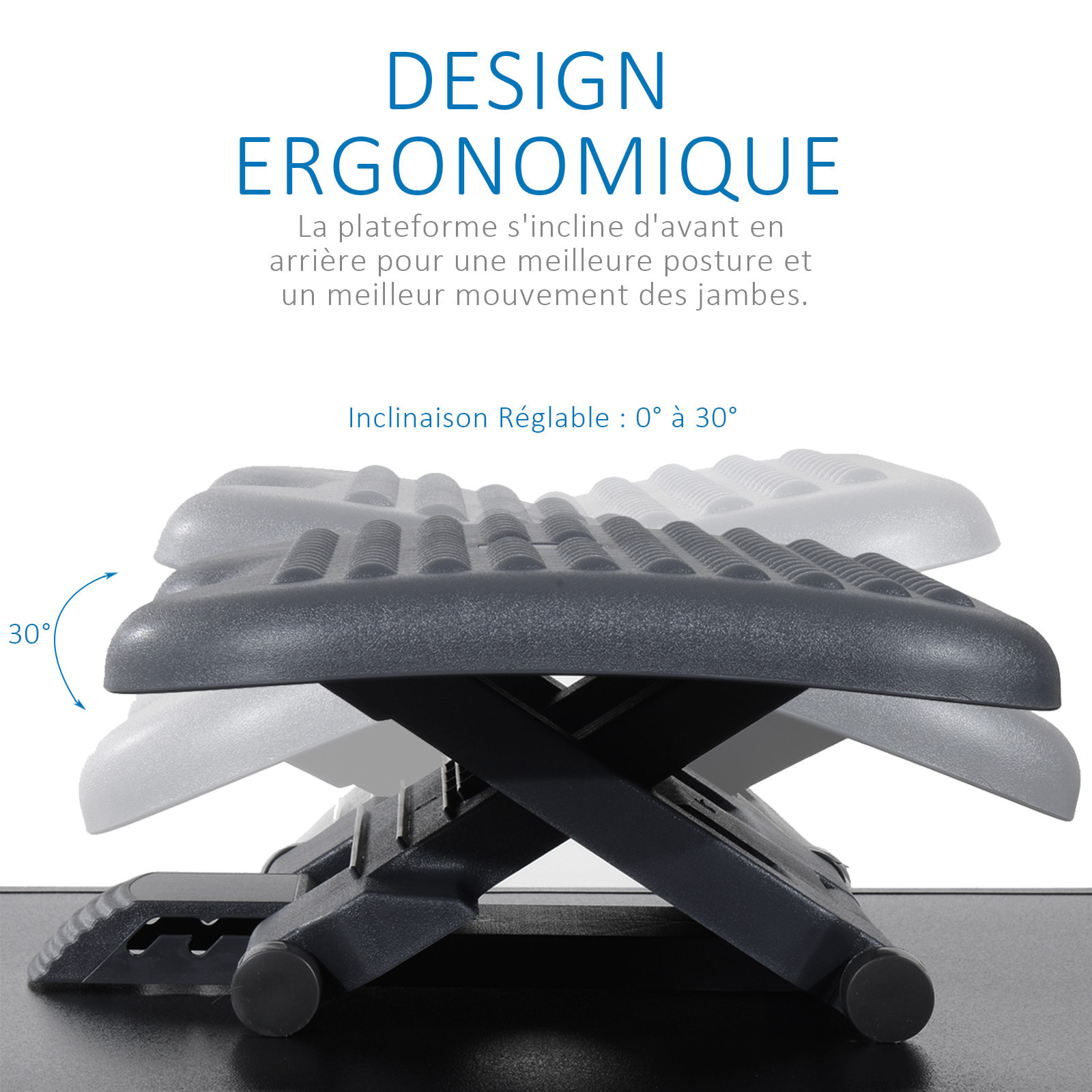 Repose-pieds bureau ergonomique hauteur et inclinaison réglables 46L x 35l cm gris noir