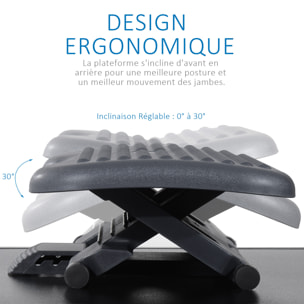 Repose-pieds bureau ergonomique hauteur et inclinaison réglables 46L x 35l cm gris noir