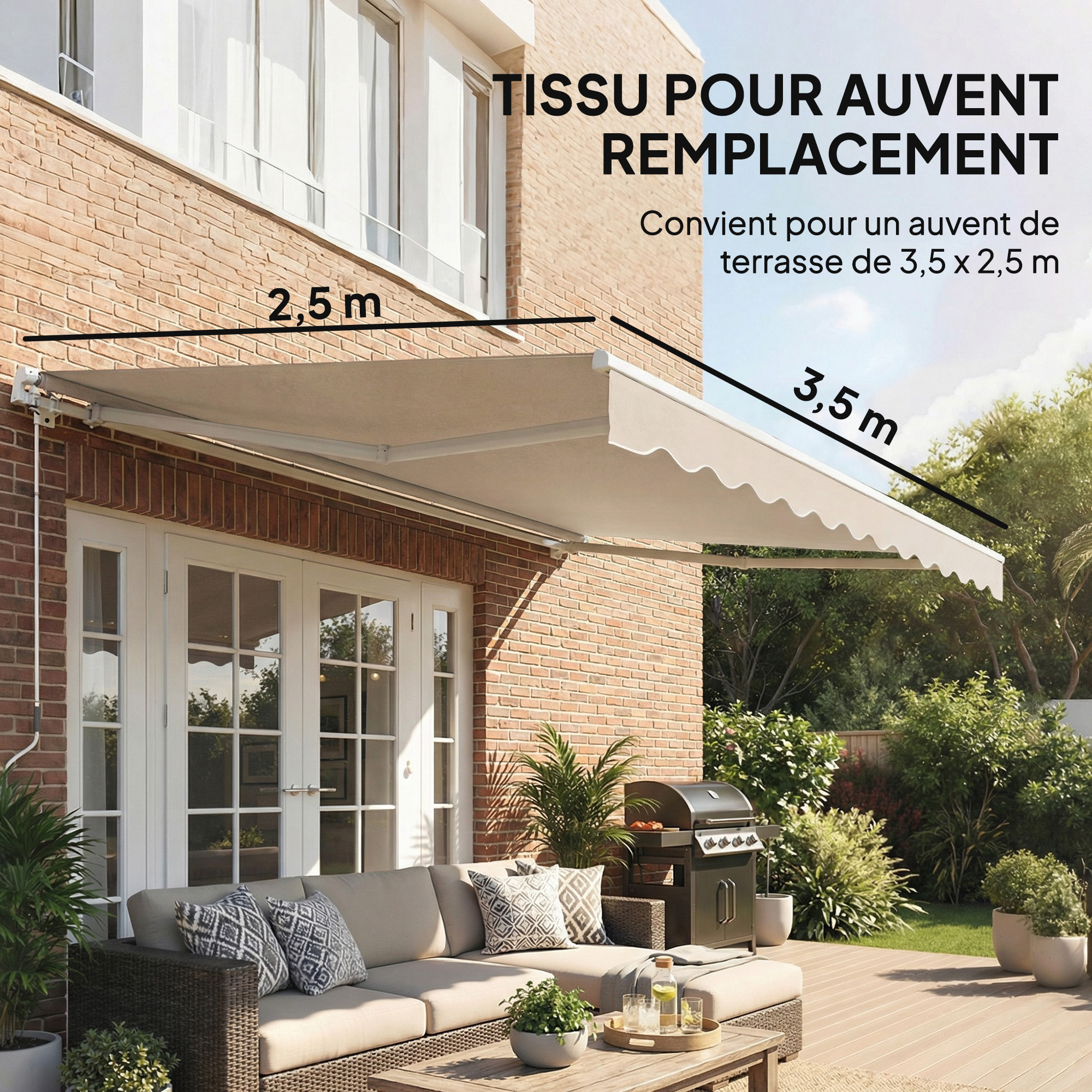 Toile de Remplacement pour Store Polyester Haute densité 280g/m² crème