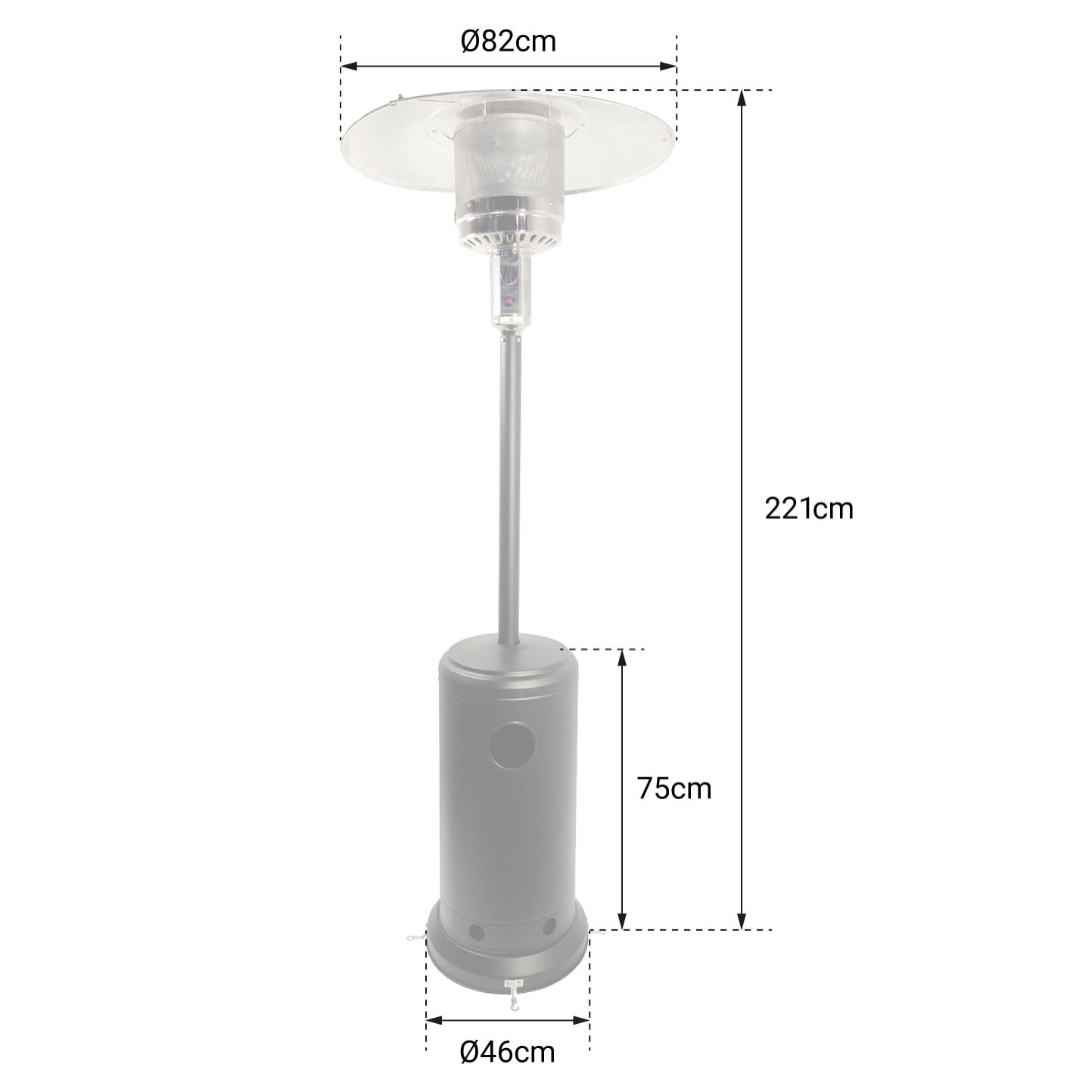 Parasol chauffant OSLO - chauffage d'extérieur gaz - acier inox + housse