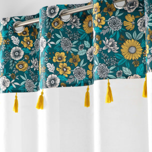 Voilage sablé imprimé floral - Bleu