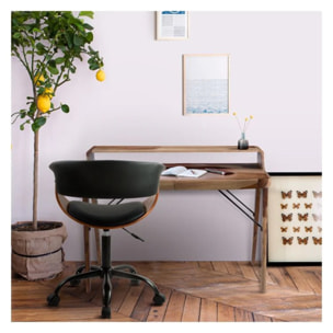 Chaise de bureau pivotante sur roulettes en bois et PU noir - Basile