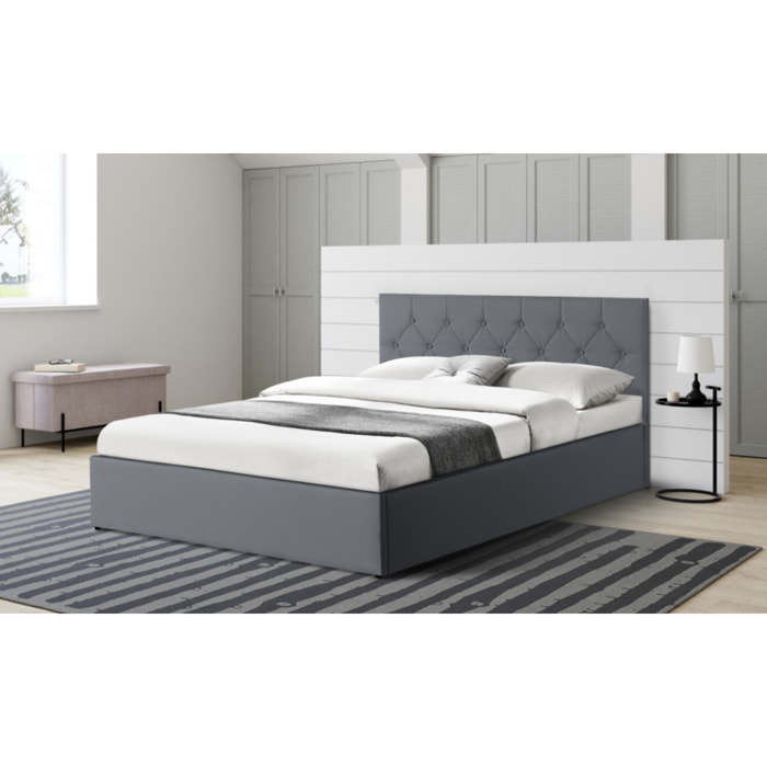 Lit coffre Hannah PVC avec sommier - Gris
