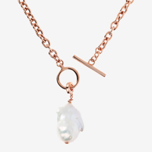 PERLAVIVA - Collana Girocollo Catena Rolo con Perla Scaramazza d'Acqua Dolce Bianca in Argento 925 placcato Oro Rosa 18Kt