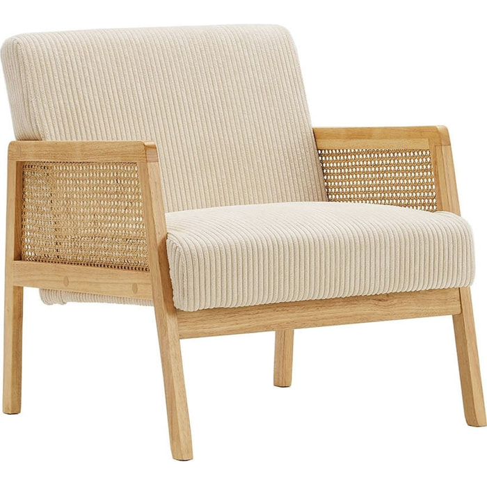 Fauteuil en cannage et velours côtelé - MANI
