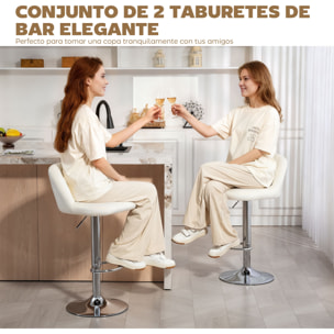 Juego de 2 Taburetes de Bar, Taburetes Altos de Cocina con Asiento Giratorio 81 cm de Altura, Respaldo y Reposapiés, Tapizados de Terciopelo, Fácil Montaje, Estilo Moderno, Crema