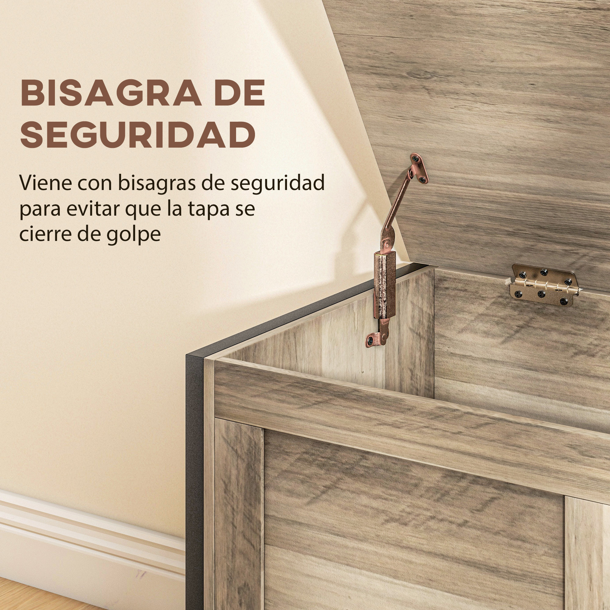 Baúl de Almacenaje para Dormitorio 95 L Puff de Almacenaje con Tapa Banco de Almacenaje Versátil con Bisagra de Seguridad para Pasillo Salón 80x40x49 cm Marrón Grisáceo