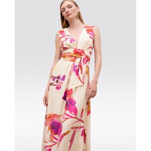 Abito con scollo a V e cintura regolabile con stampa floreale