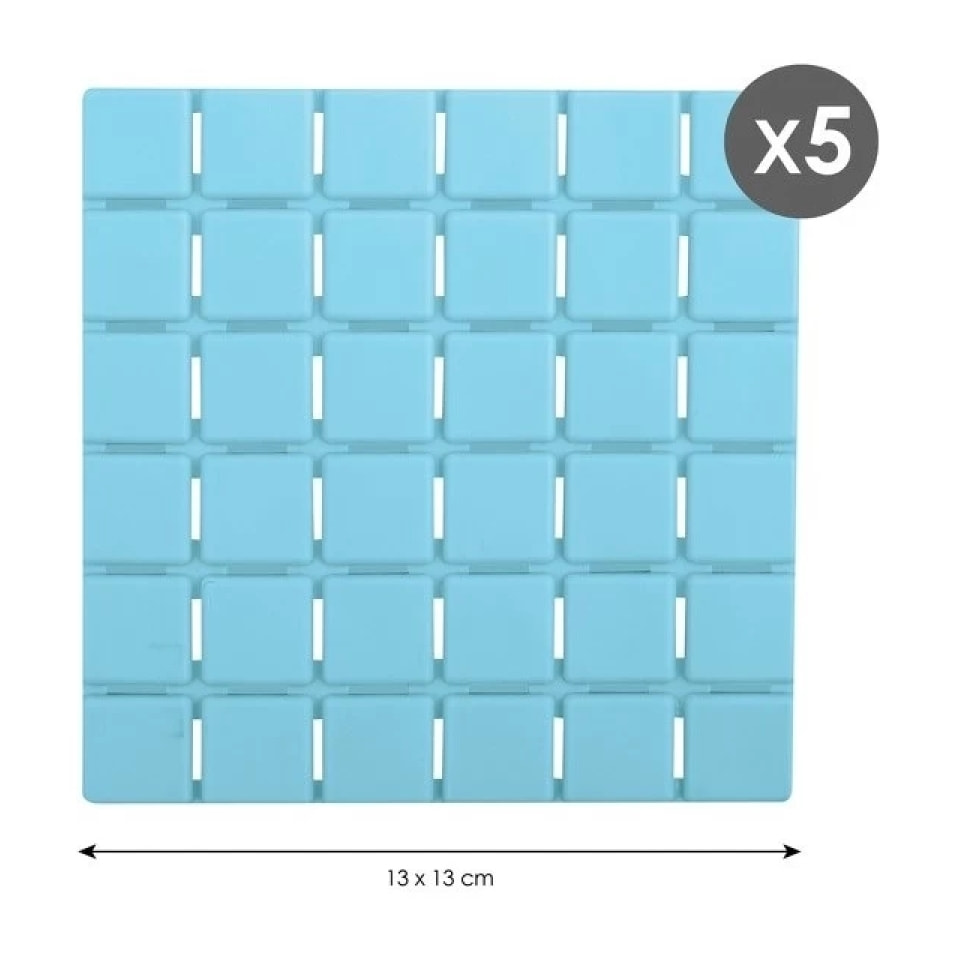 Lot de 5 Tapis antidérapants de douche ou baignoire Caoutchouc QUADRO 13x13cm Bleu Clair MSV