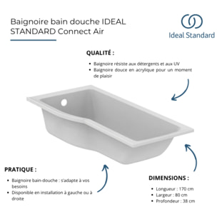 Ideal Standard baignoire pour bain douche170x80 asymétrique Connect Air droite blanc