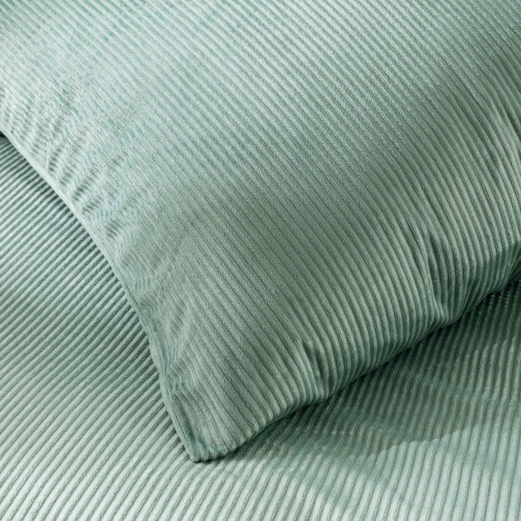 Parure de lit 3 pièces en velours côtelé uni housse + taies - Vert