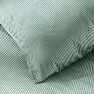 Parure de lit 3 pièces en velours côtelé uni housse + taies - Vert