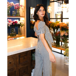 Blusa de mujer con cuadros vichy con mangas abullonadas