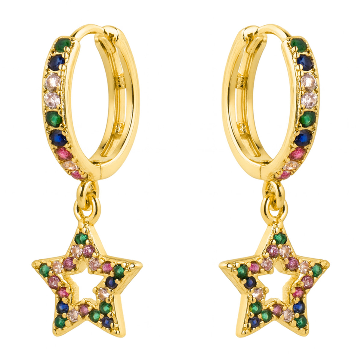 Pendientes con Circonita Multicolor acabado oro 18k